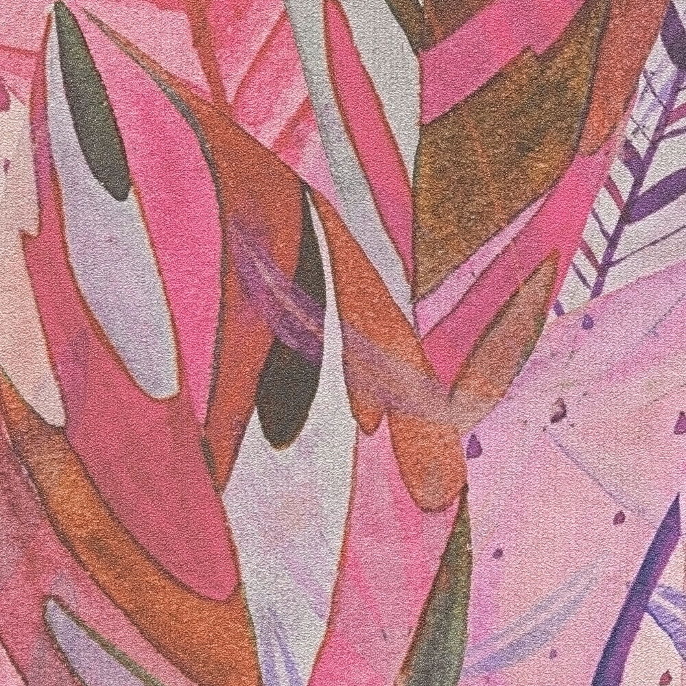             Auffällige Vliestapete mit leuchtendem Blättermotiv und leichter Oberflächenstruktur – Bunt
        