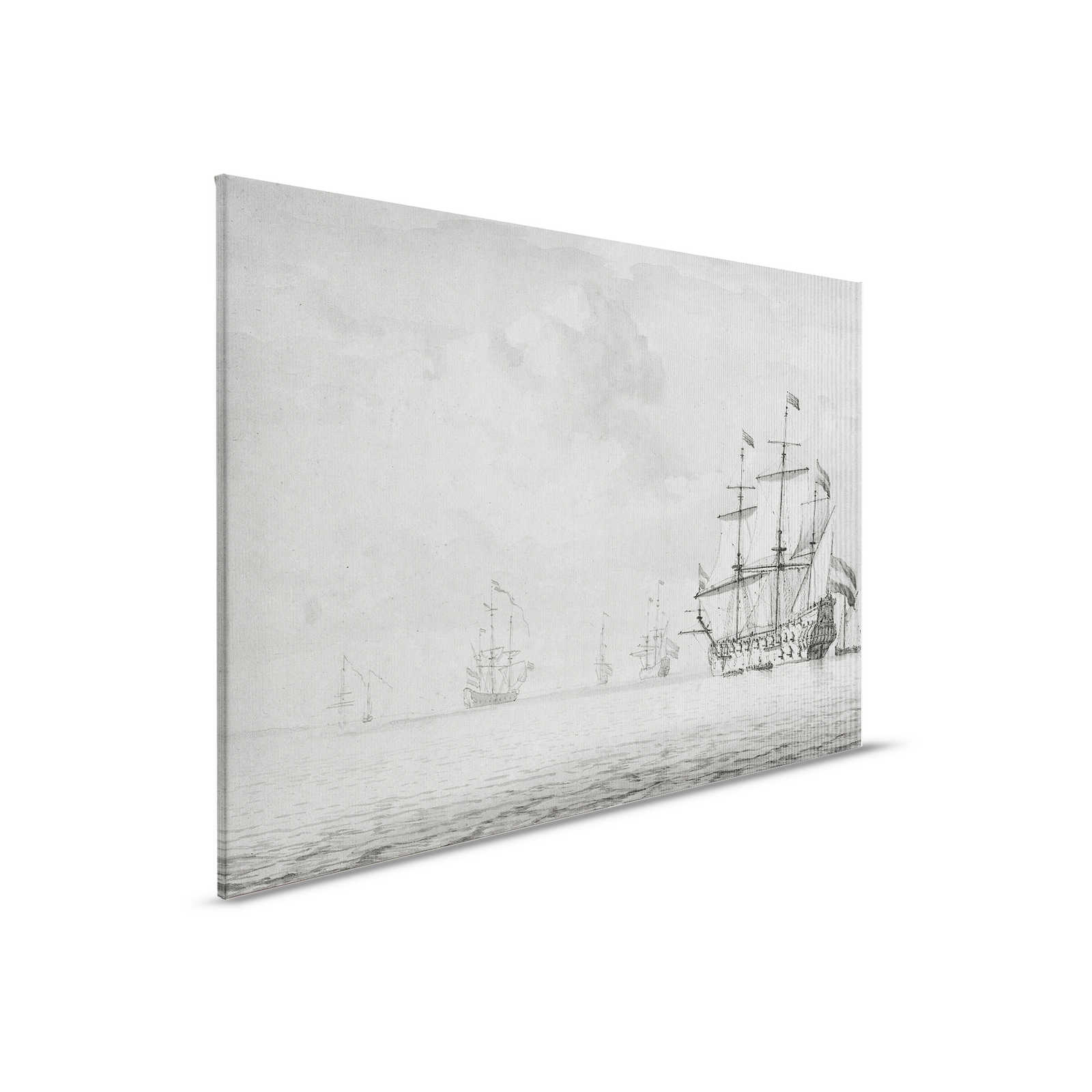         On the Sea 2 - Toile gris-beige Bateaux style peinture vintage - 0,90 m x 0,60 m
    