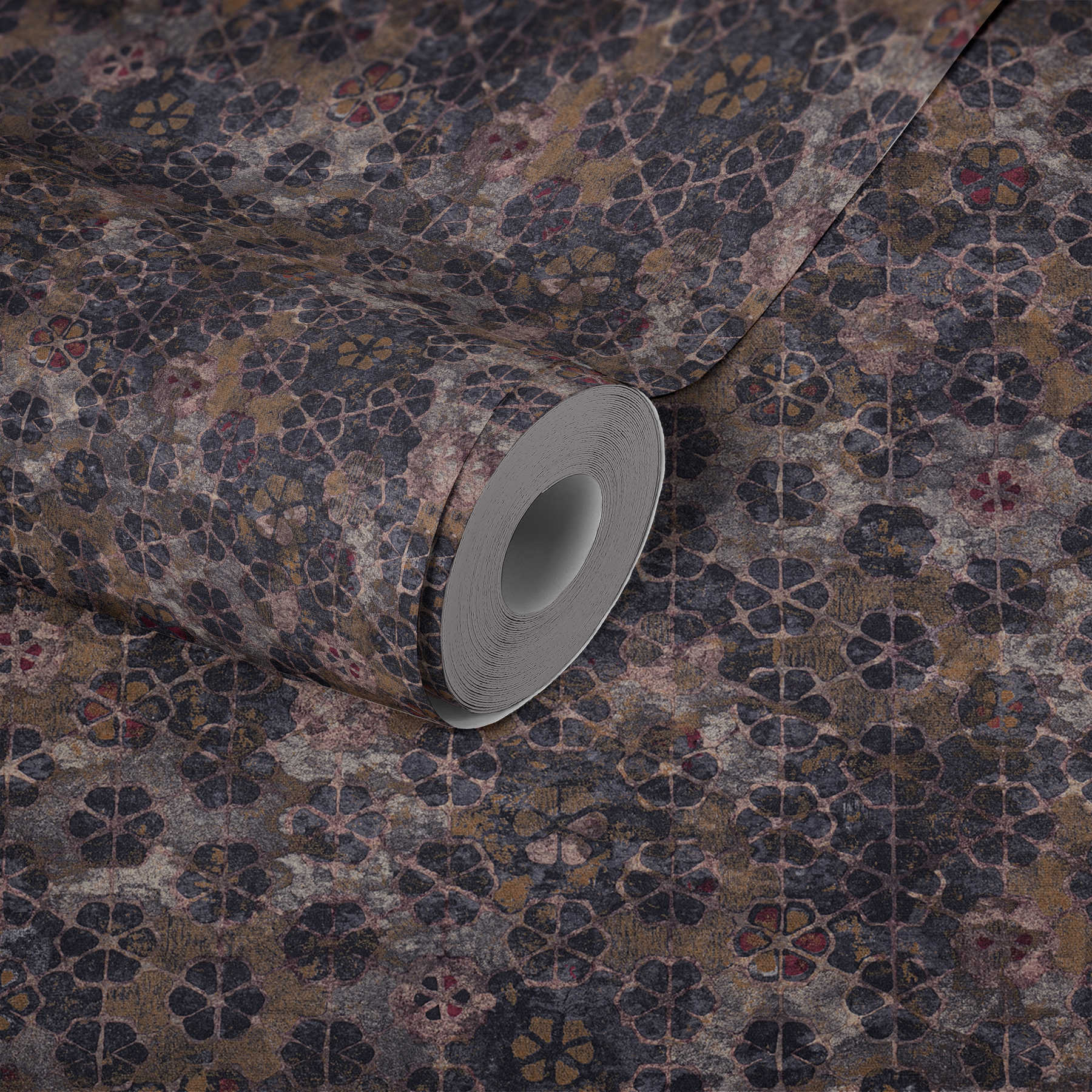             Papier peint intissé aspect carrelage avec reflets dorés - violet, marron
        