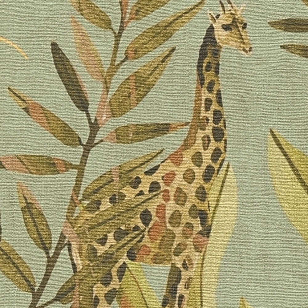             Lebendige Vliestapete mit Dschungelmotiv im exotischen Stil, ebenmäßige Struktur – Grün
        