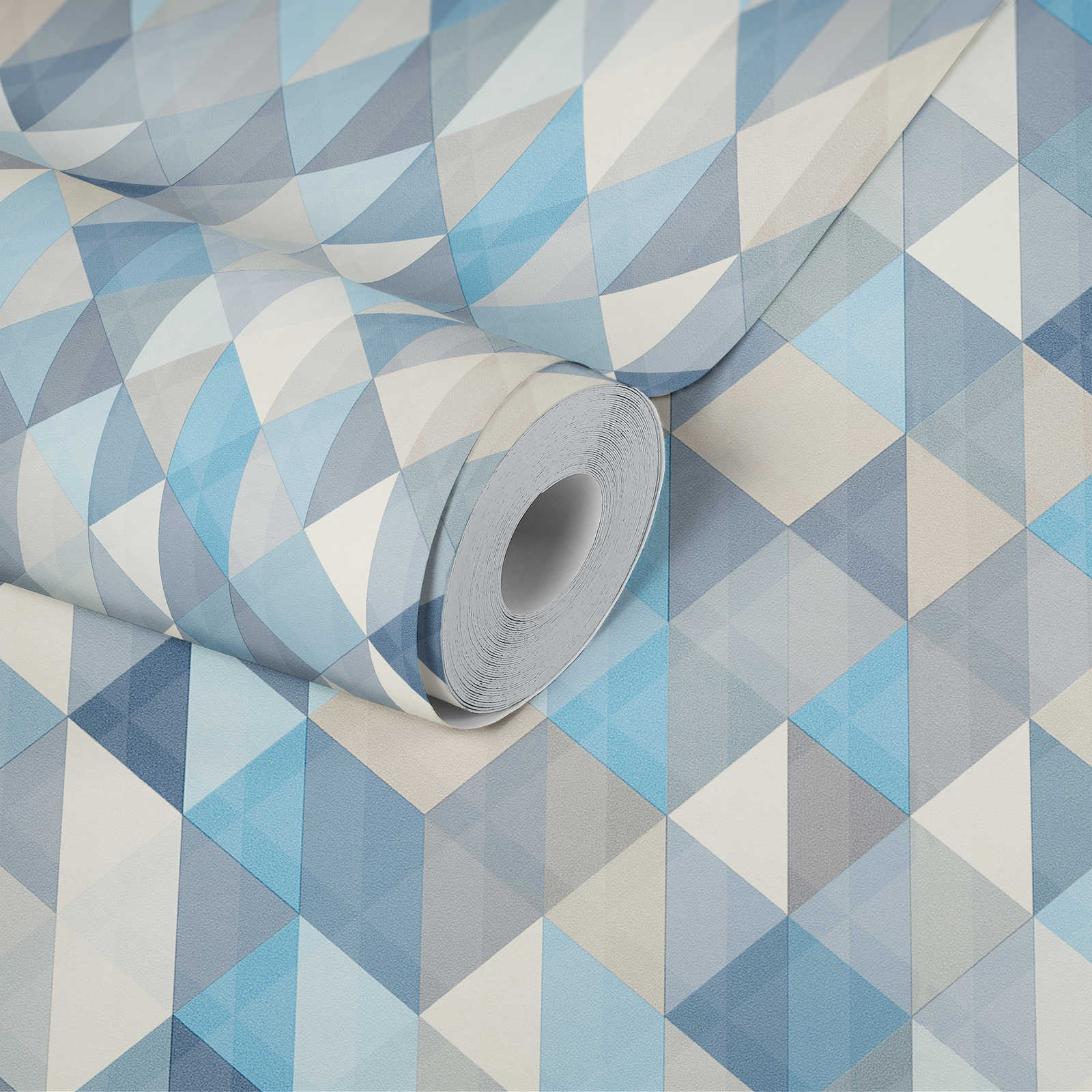             Behang in Scandinavische stijl met geometrisch patroon - blauw, grijs, beige
        