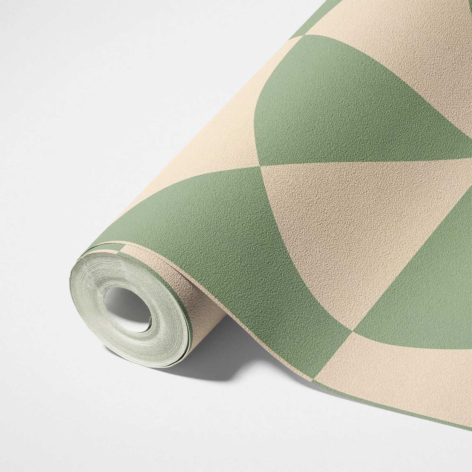 Vliestapete mit Kreismuster &amp; geometrischen Formen – Beige, Grün