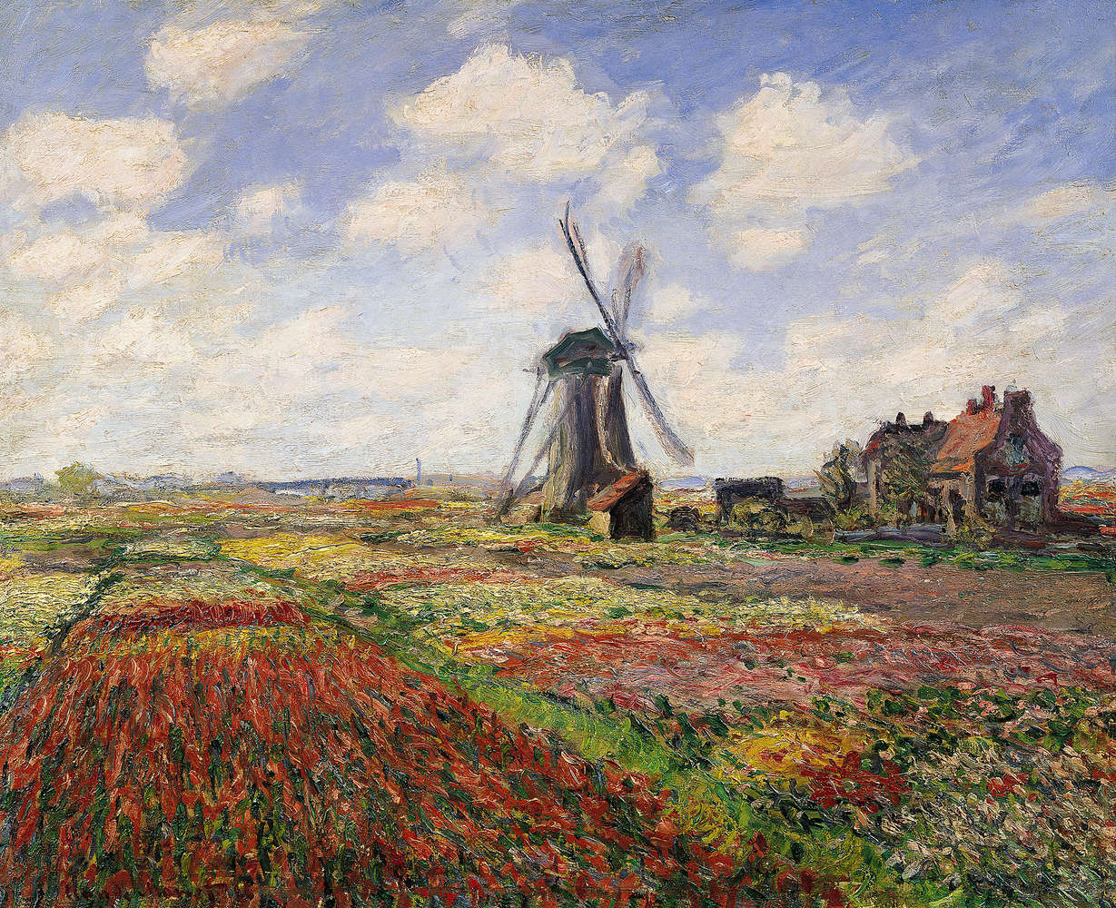             Fototapete 'Tulpenfelder mit der Windmühle von Rijnsburg' von Claude Monet
        