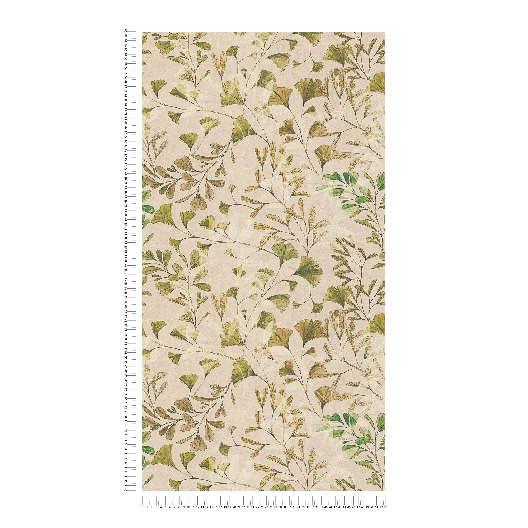             Helle und harmonische Vliestapete mit natürlichem Blätterrankenmuster, ebenmäßig strukturiert – Vreme, Grün
        