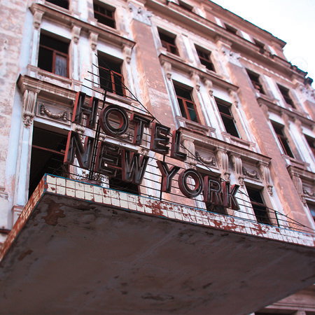 Hotel, New York, verlassen, verwittert, Fassade