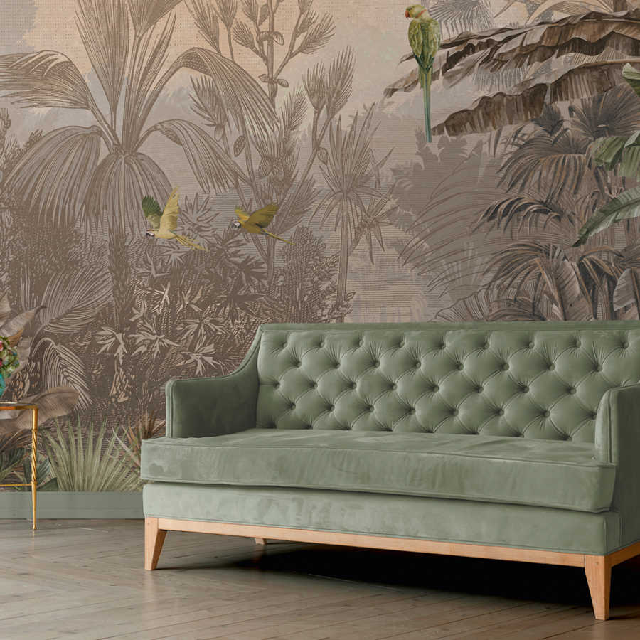 Sofa, Mintgrün, gepolstert, Samt, Holzbeine
