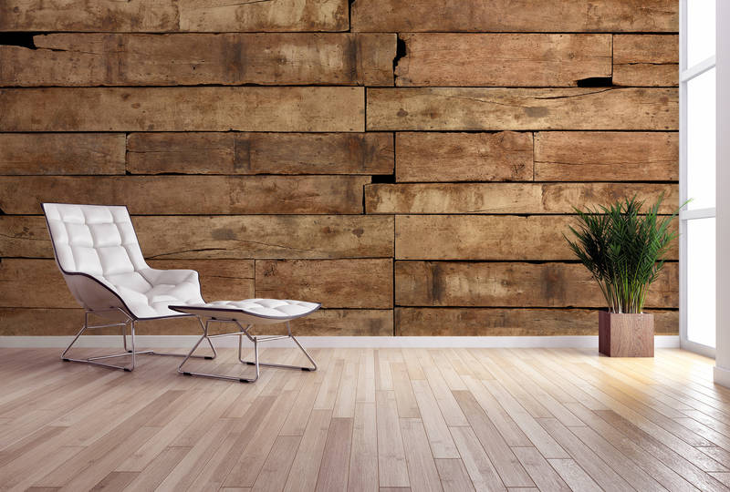             Rustikale Holzdekor Fototapete – Vliestapete in 3D Optik mit Holzplanken Look – Braun
        