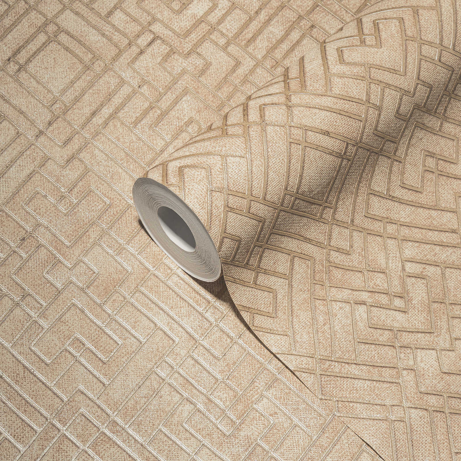             Metallic Tapete mit Linien-Grafik – Gelb, Beige
        