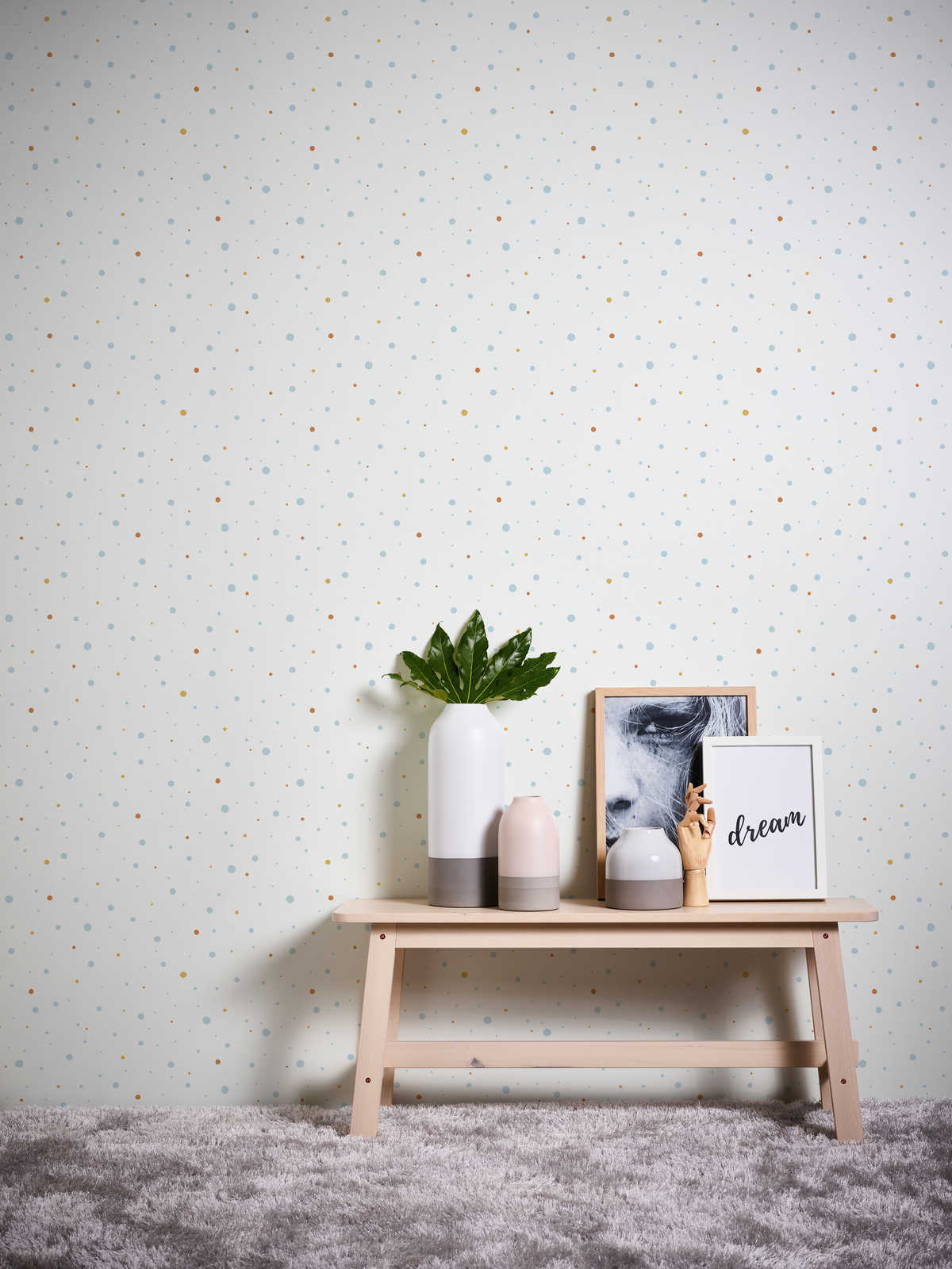             Tapete Kinderzimmer Punkte – Blau, Weiß, Gelb
        