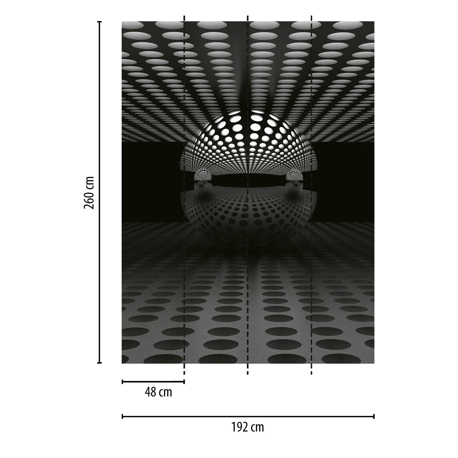             Fototapete abstrakt 3D Kugel – Schwarz, Grau, Weiß
        