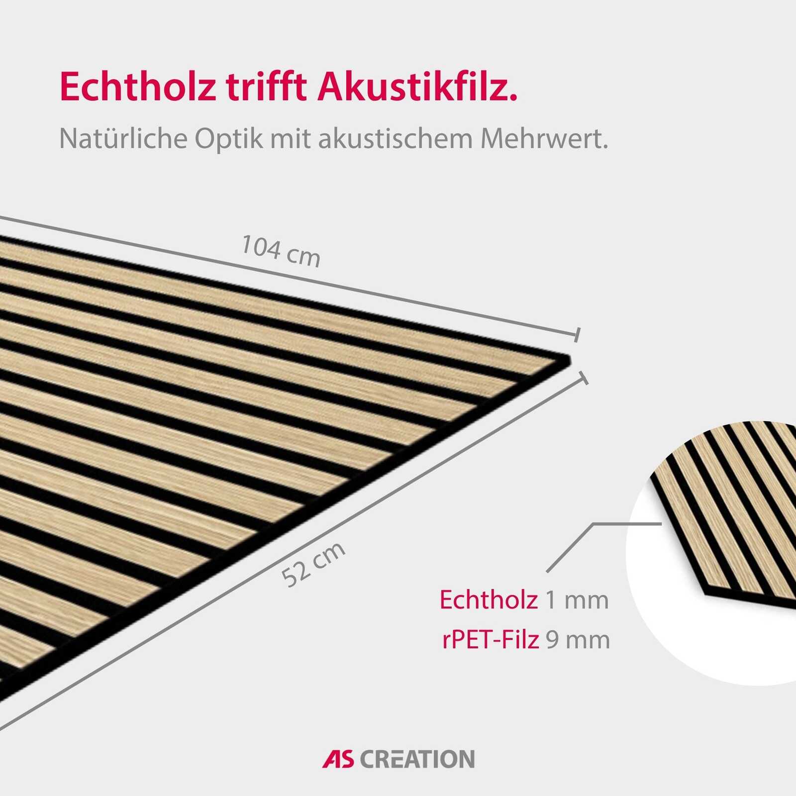 Echtholz, Akustikfilz, Holzstreifen, Dielenoptik, rPET-Filz