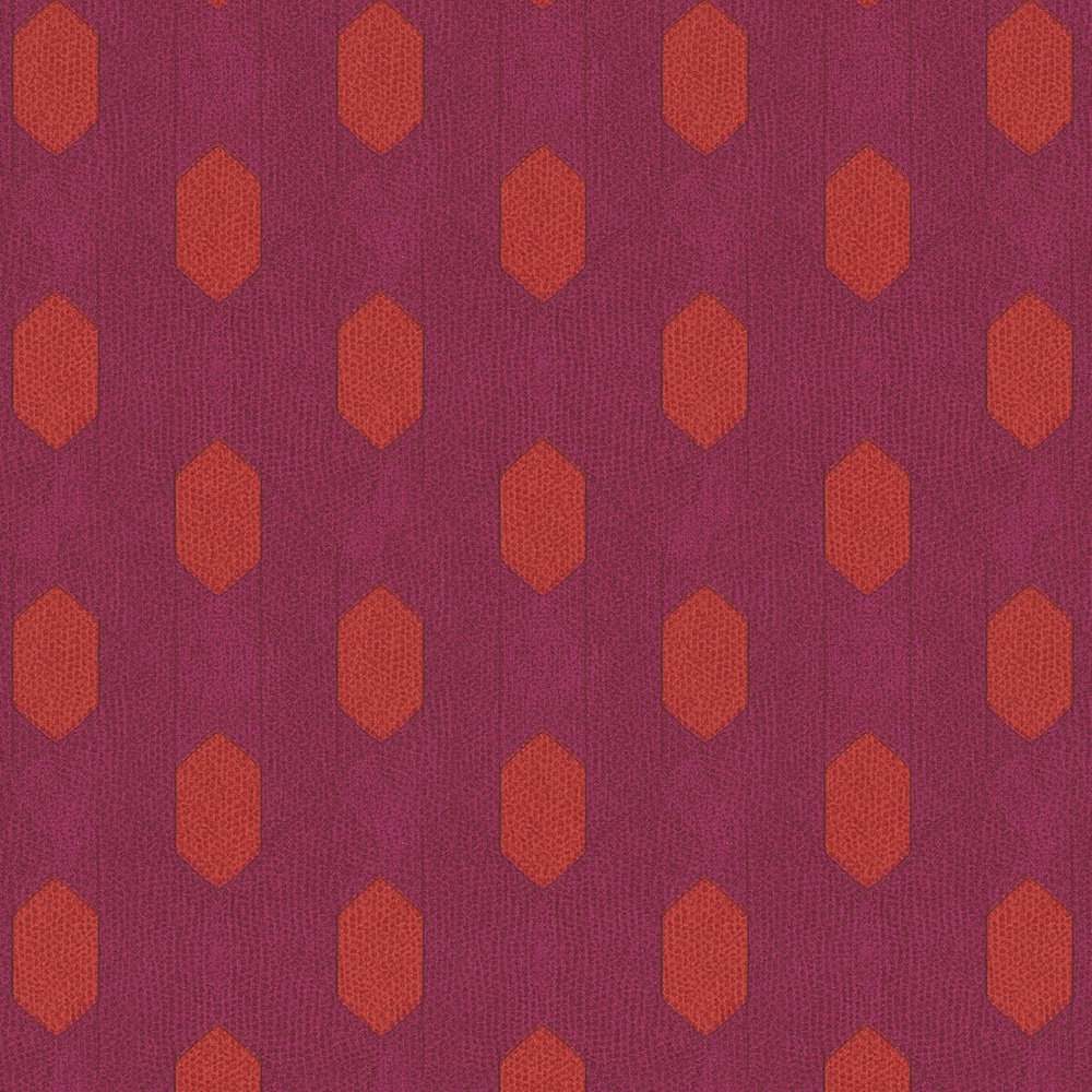             Magenta Tapete mit geometrischem Muster – Violett, Rot, Orange
        