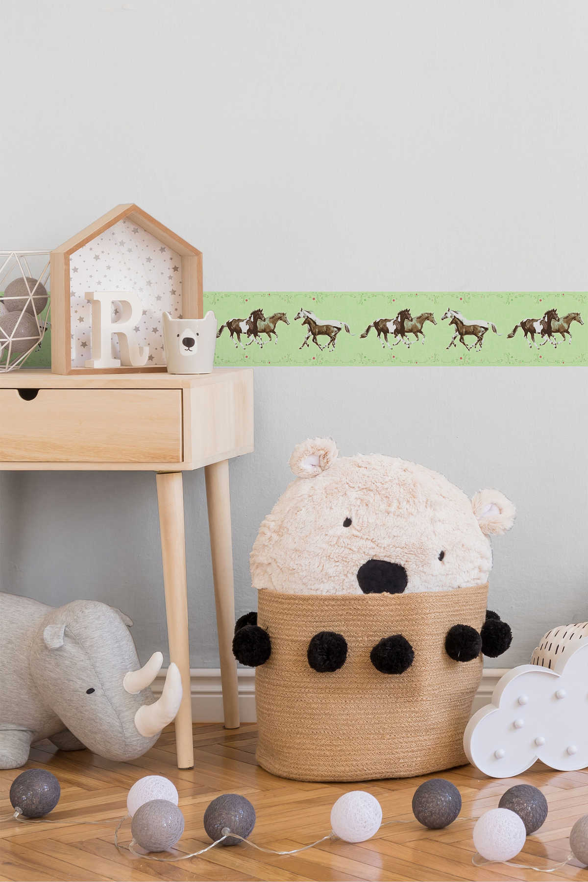 Tapetenborte Pferde für Kinderzimmer – Bunt, Grün