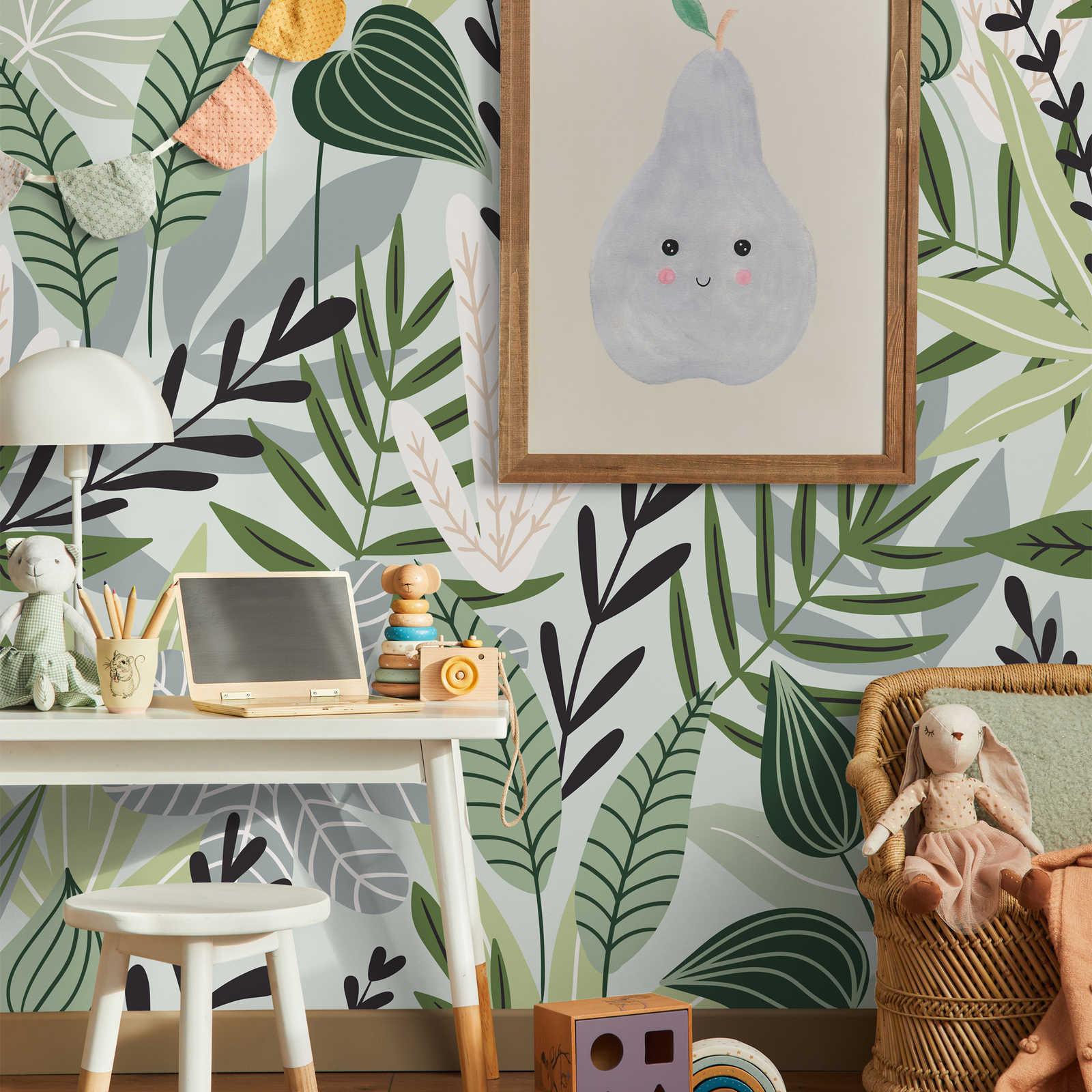         Digital behang Bladeren en grassen in komische stijl - Glad & licht glanzend vlies
    