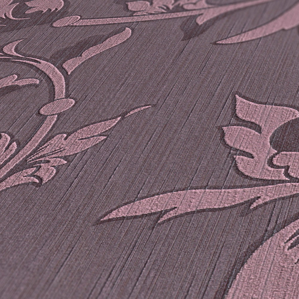 Ornament Tapete mit Seiden Textiloptik – Violett
