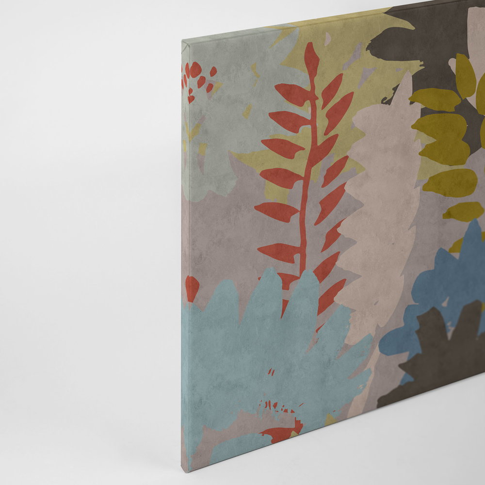 Floral Collage 3 - Abstraktes Leinwandbild in Löschpapier Struktur mit Blätter-Motiv – 0,90 m x 0,60 m