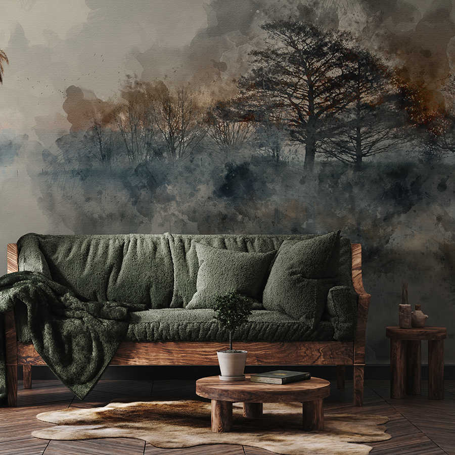         Watercolour style Autumn Lake wallpaper - Blue, Beige, Grey - Premium smooth non-woven
    