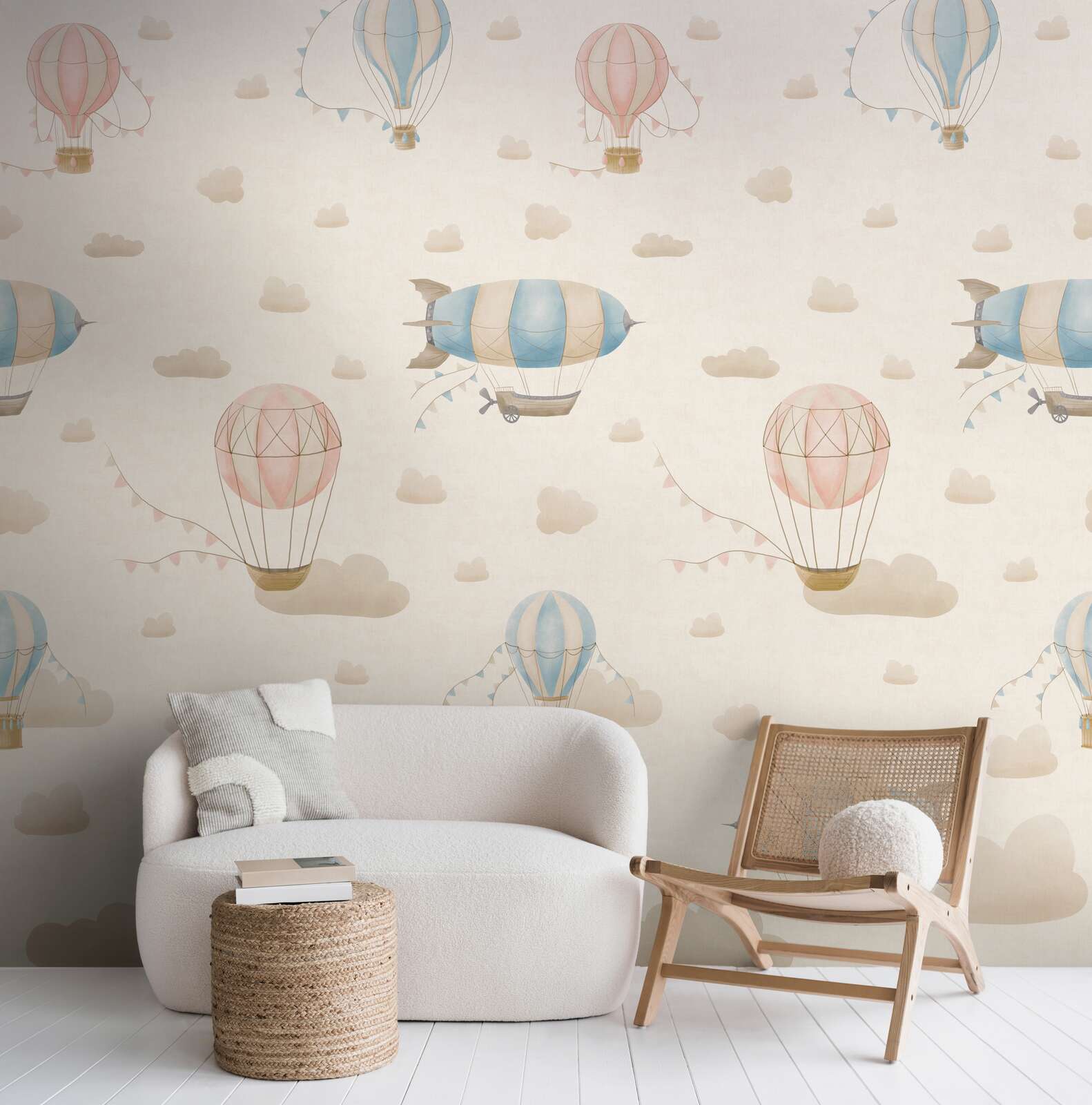 Wandtapete, Wolken, Luftballon, Pastell, Wohnzimmerdeko