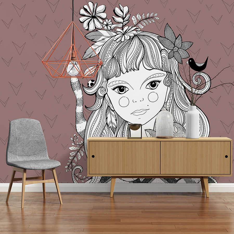 wandbild, mural, wanddekor, holzsideboard, illustration