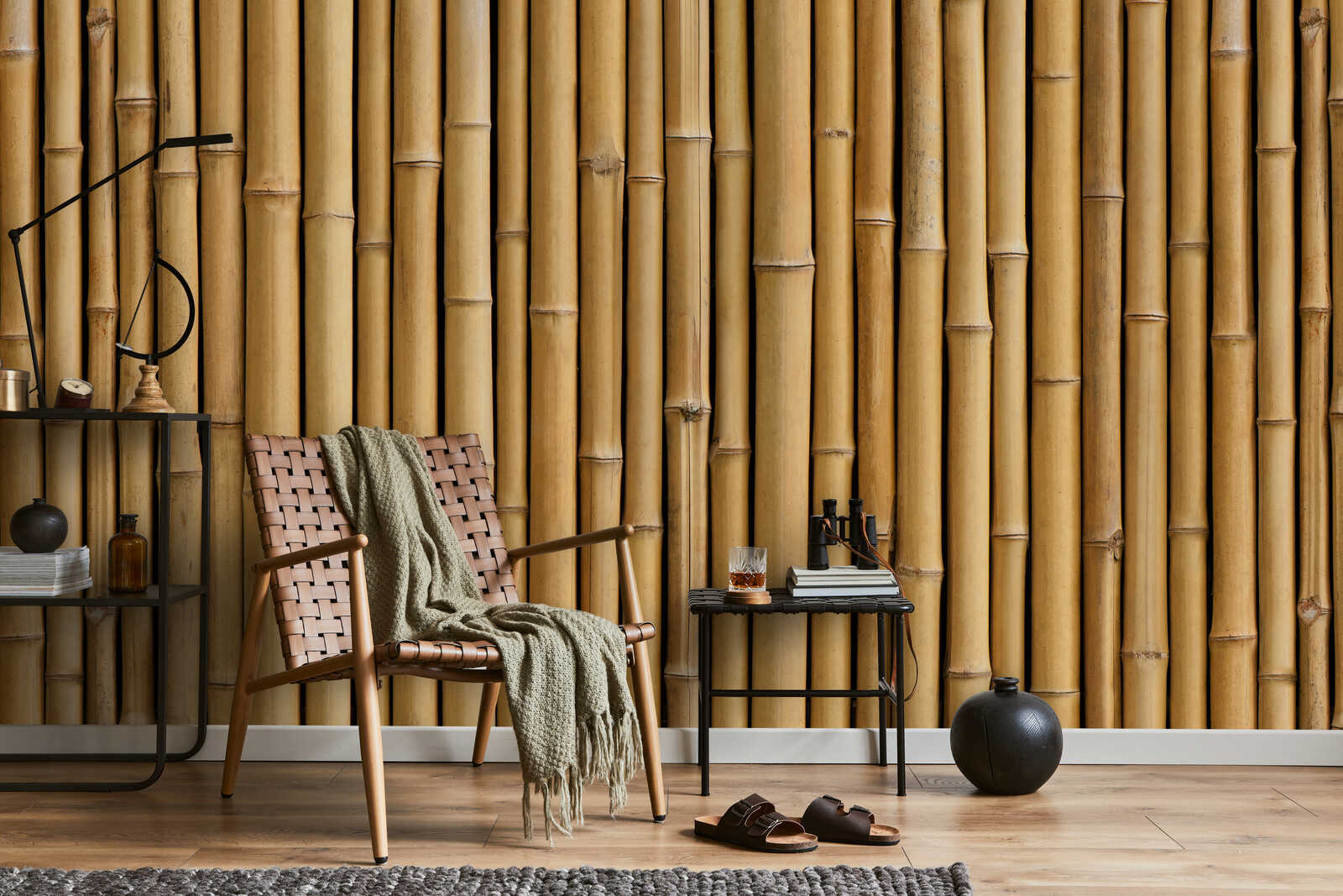 sessel, stuhl, wohnzimmer, hocker, bambuswand