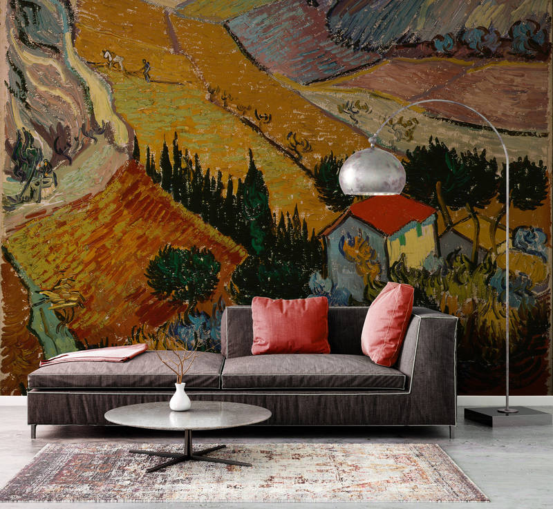             Fototapete 'Landschaft mit Haus und Pflüger' von Vincent van Gogh
        