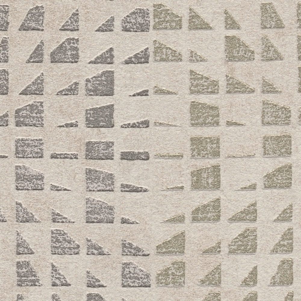             Ethno Tapete mit Strukturmuster & Mosaik-Effekt – Grau, Beige
        