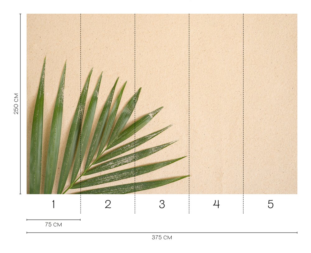             Fototapete Strand-Oase – Vliestapete mit Palmenblatt und Sandtextur für tropisches Urlaubsfeeling – Bunt
        