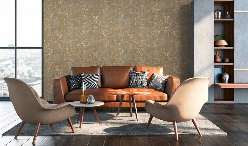             Ornament Fototapete antiker Stil & Used Look – Braun, Creme
        