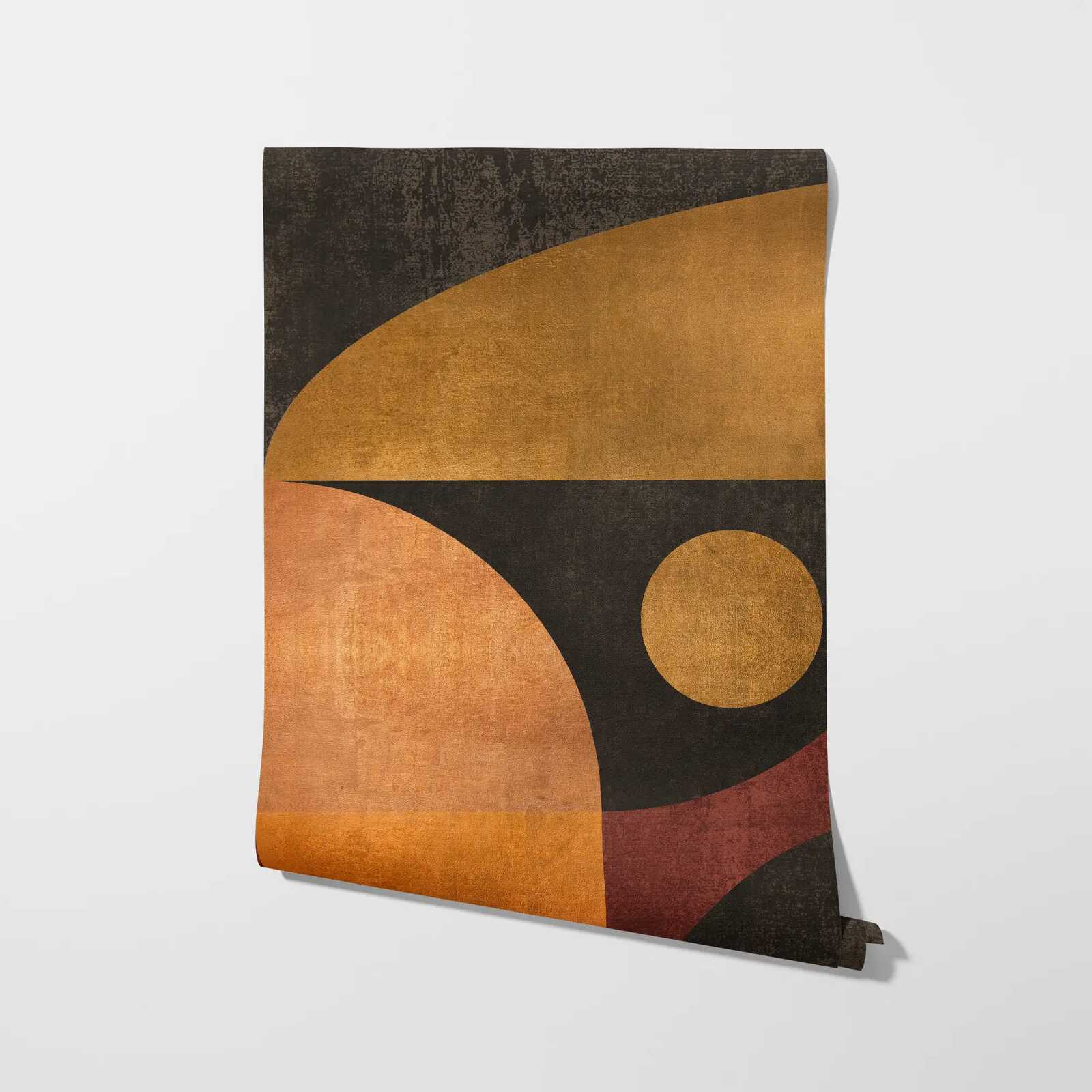             Non-woven wallpaper in warm tones with graphic round pattern - orange, brown, red
        