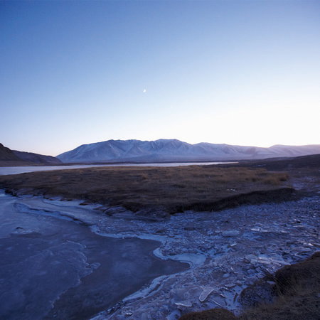 Landschaft, schneegekühlte, see, gefroren, berge, blaues stunde
