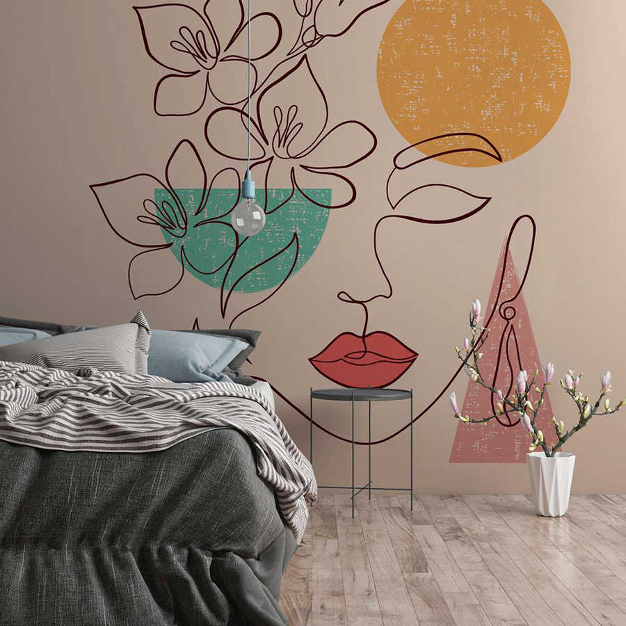         Papier peint abstrait Dame aux fleurs sur le visage - jaune, rouge, vert
    