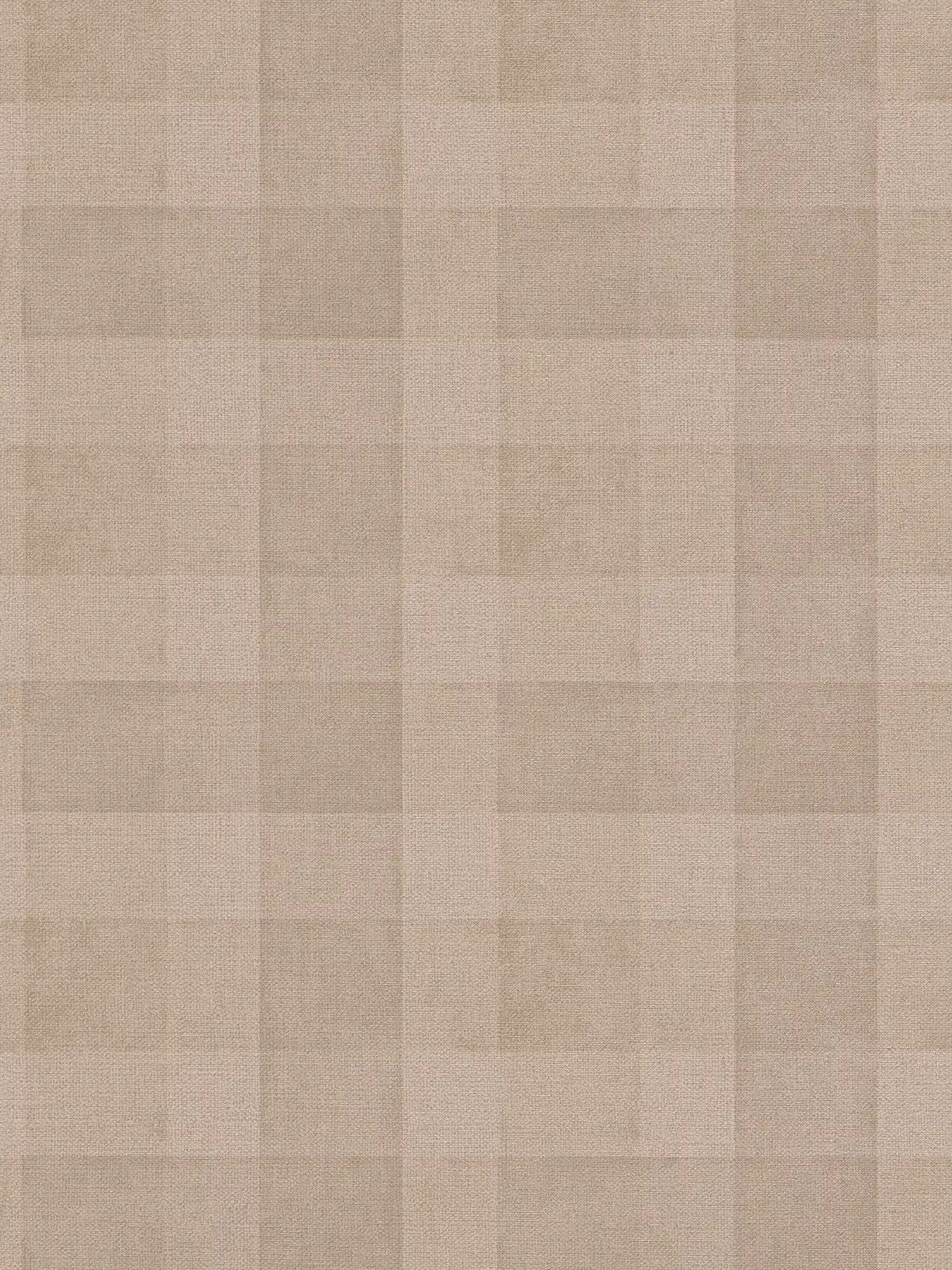 Papier peint intissé avec motif à carreaux &amp; aspect lin sans PVC - marron