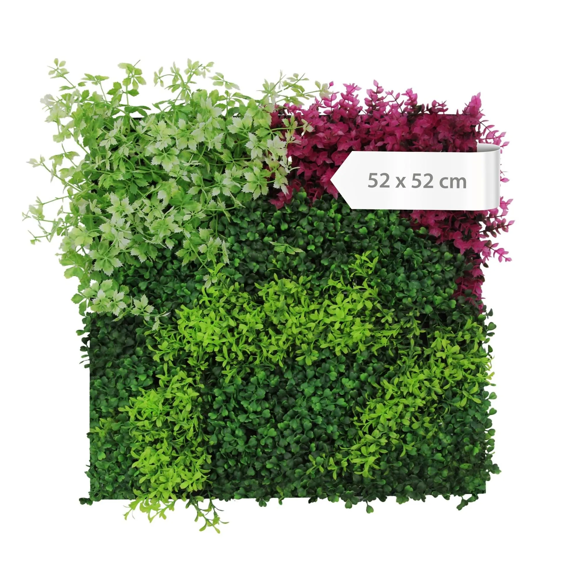Artificial plant wall panels with a mixed-flora design, 52 x 52 cm – green, red