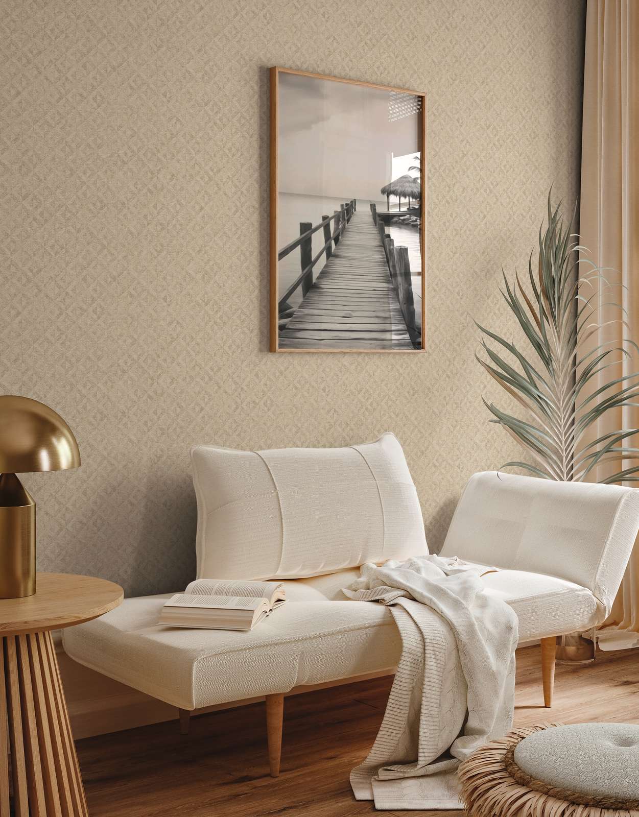             Mustertapete mit abstraktem Design– Beige, Gold
        