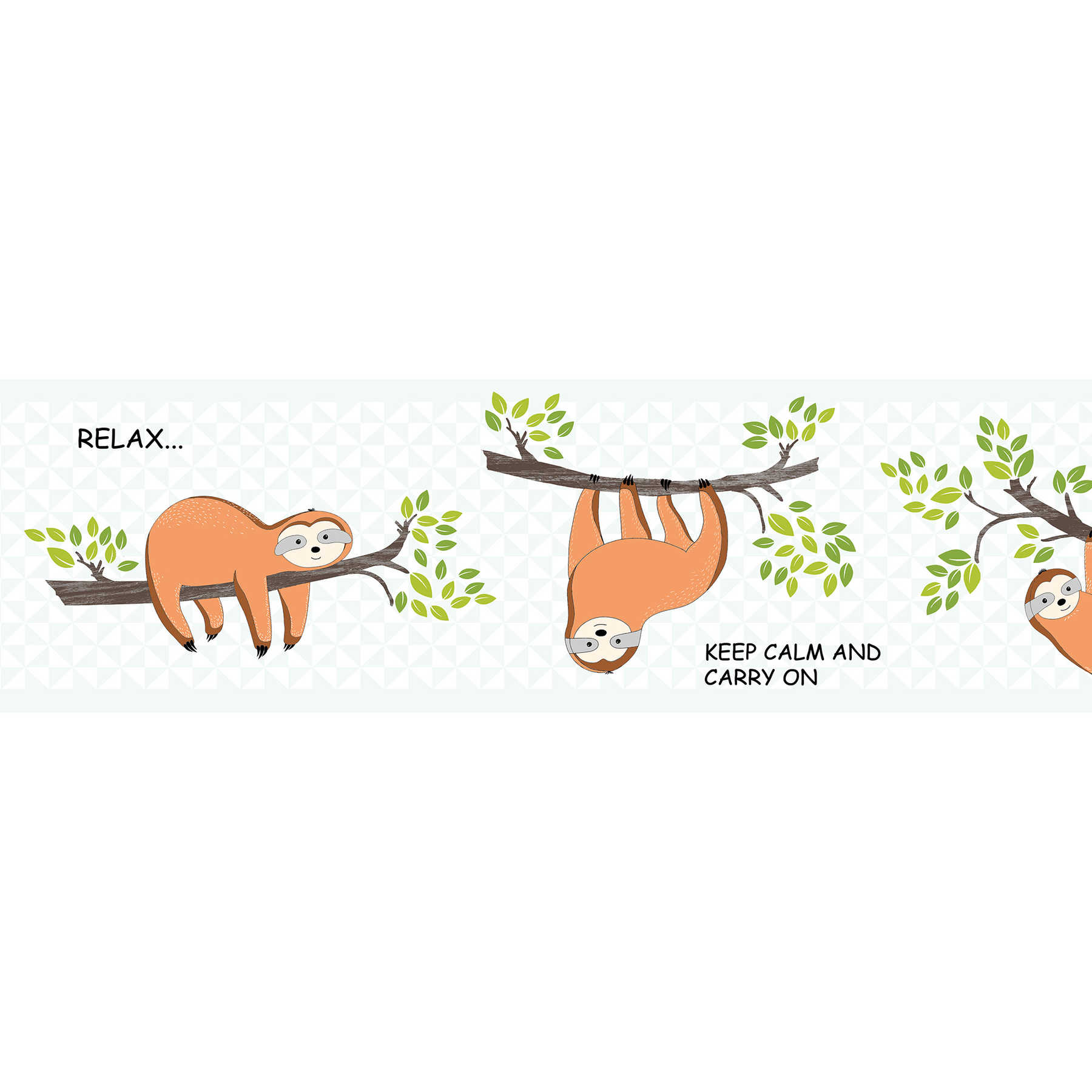         Bordüre "Faultiere hängen ab" für Kinderzimmer – Orange, Grün, Blau
    