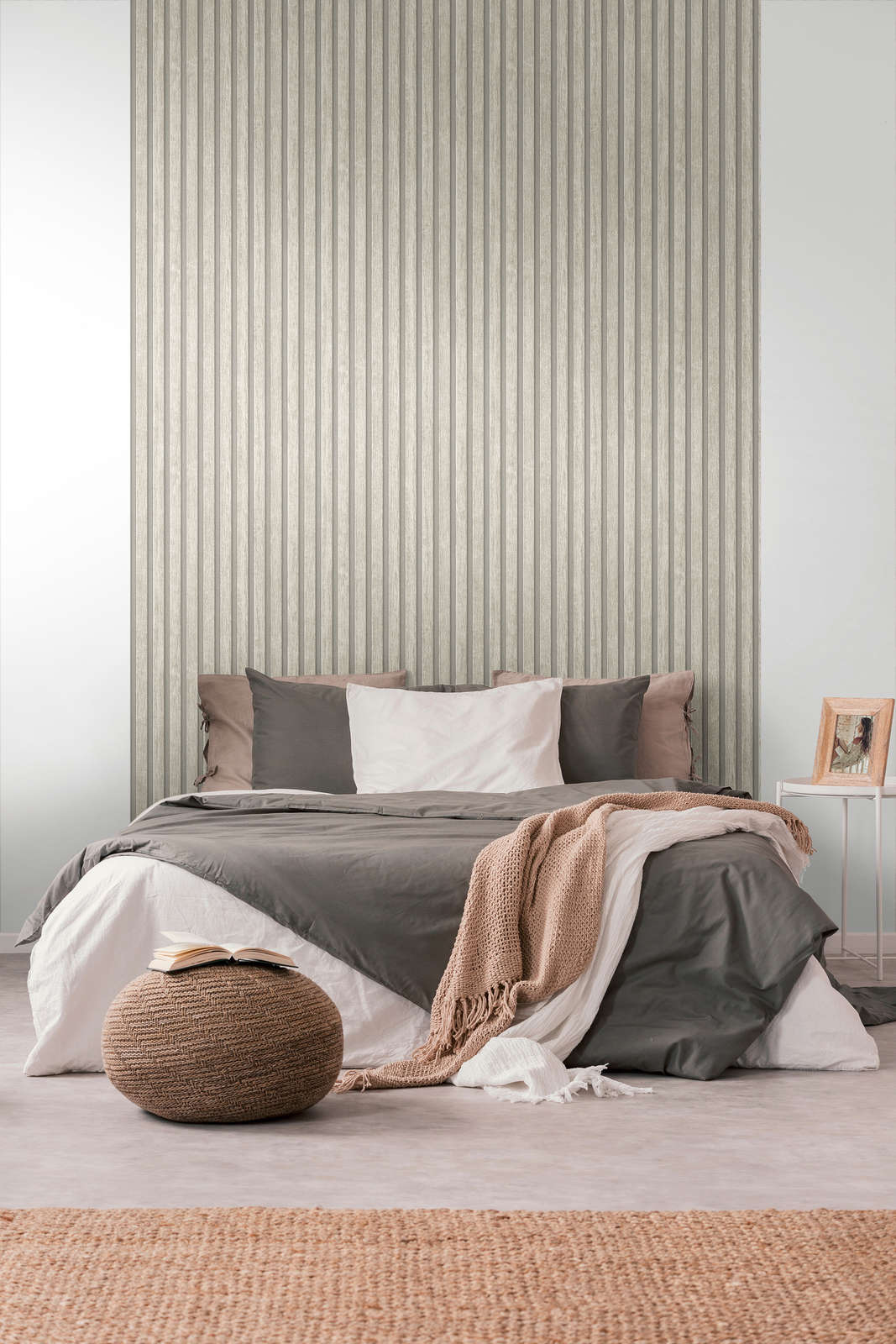             Vliestapete mit Holzpaneel-Muster – Grau, Creme
        