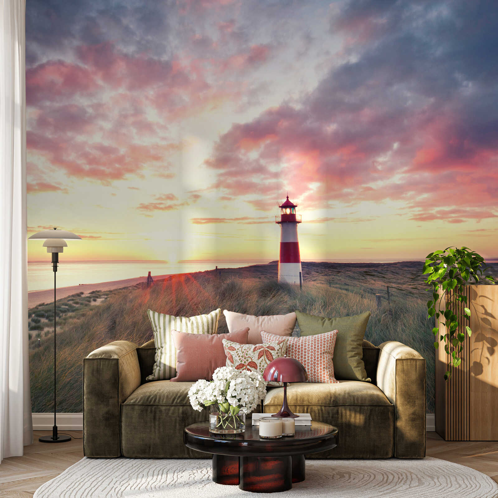 Leuchtturm, Sonnenuntergang, Küste, Couch, Wandbild