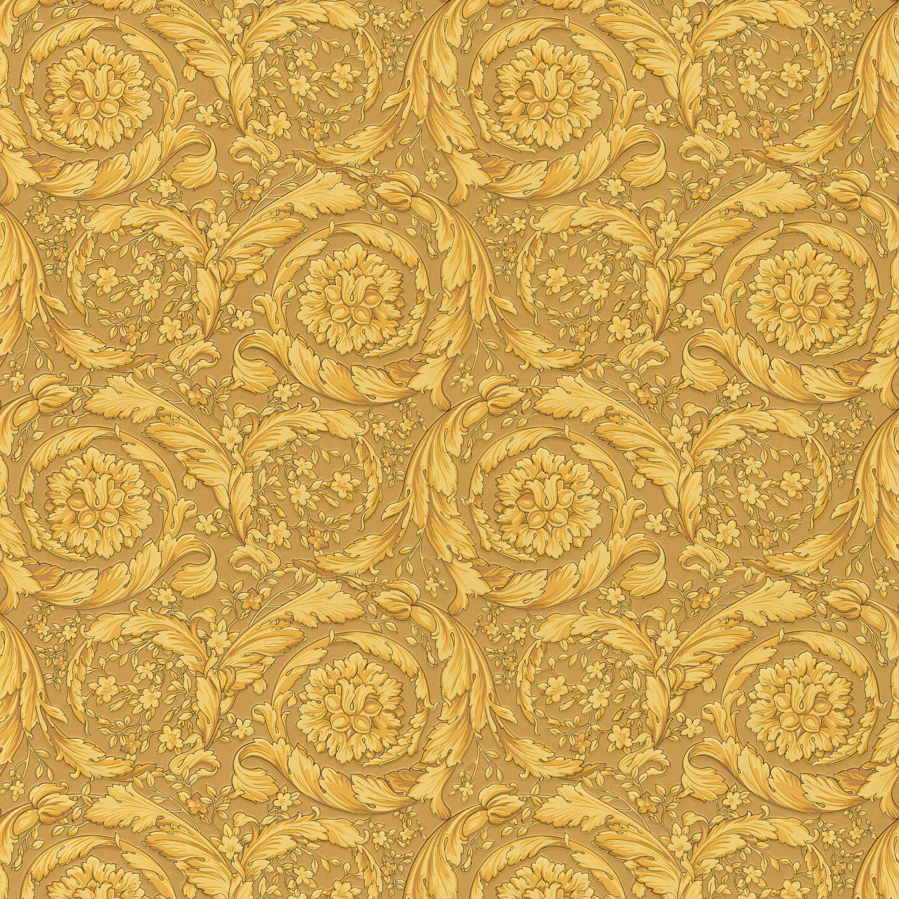 VERSACE Tapete mit ornamentalem Blumenmuster – Gold