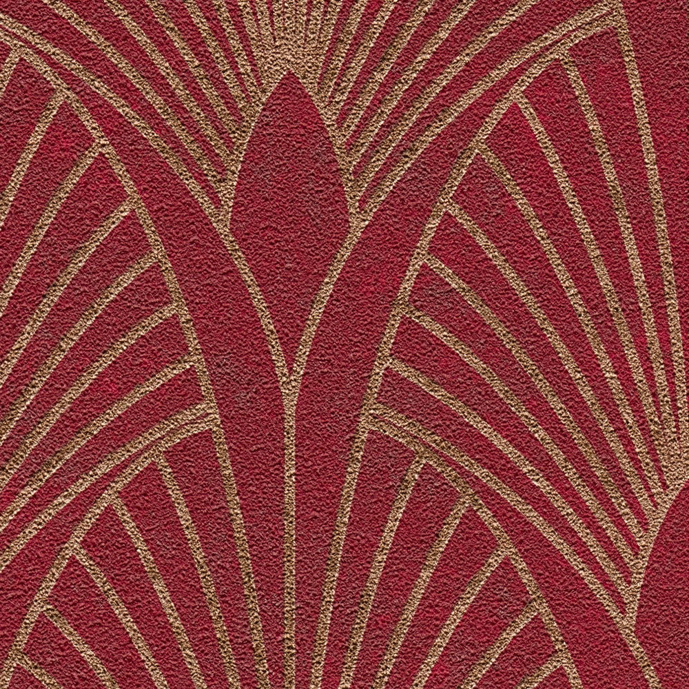             Art Déco Tapete goldenes Retro Muster – Rot, Gold
        