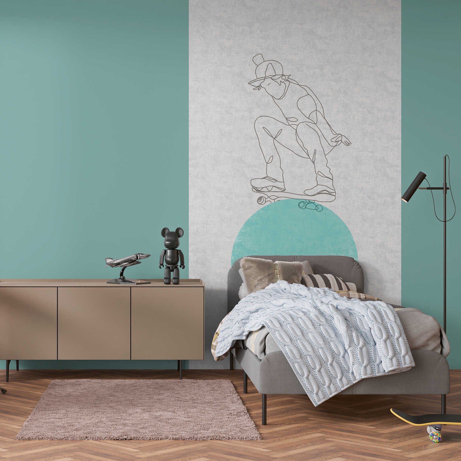         Skatertraum Vliestapete Panel 159cm Breite x 280cm Höhe – Minimalistisches Design, glatte Oberfläche – Blau, Grau
    