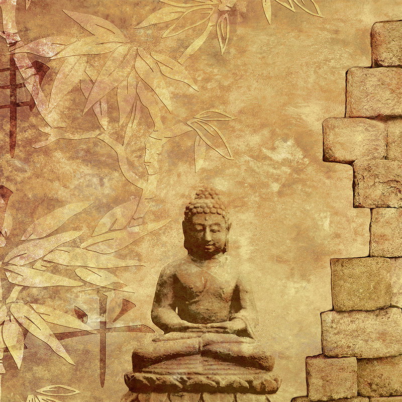buddha statue, meditation, stone sculpture, bamboo motif, ancient ruins