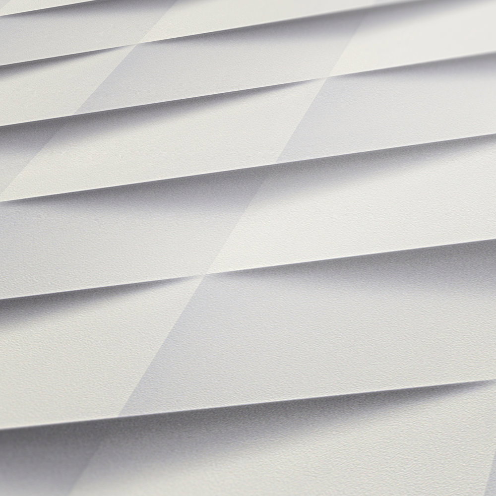3D-Tapete mit grafischem Design und Schattenwurf – Weiß, Grau