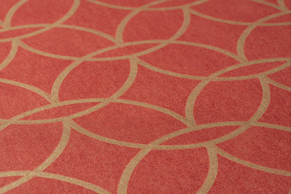 Vliestapete geometrisches Goldmuster &amp; Schimmer-Effekt – Rot, Gold