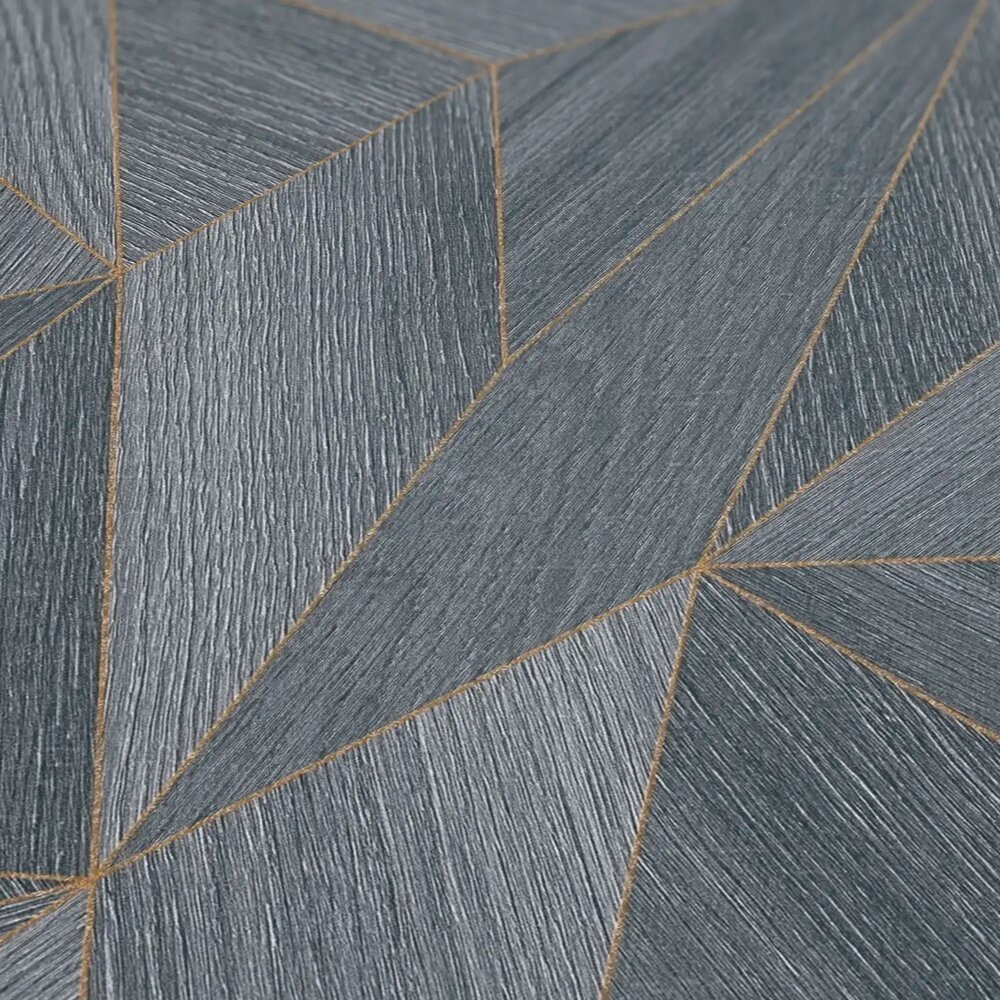 Holztapete geometrisches Muster &amp; Metallic-Effekt – Grau, Schwarz