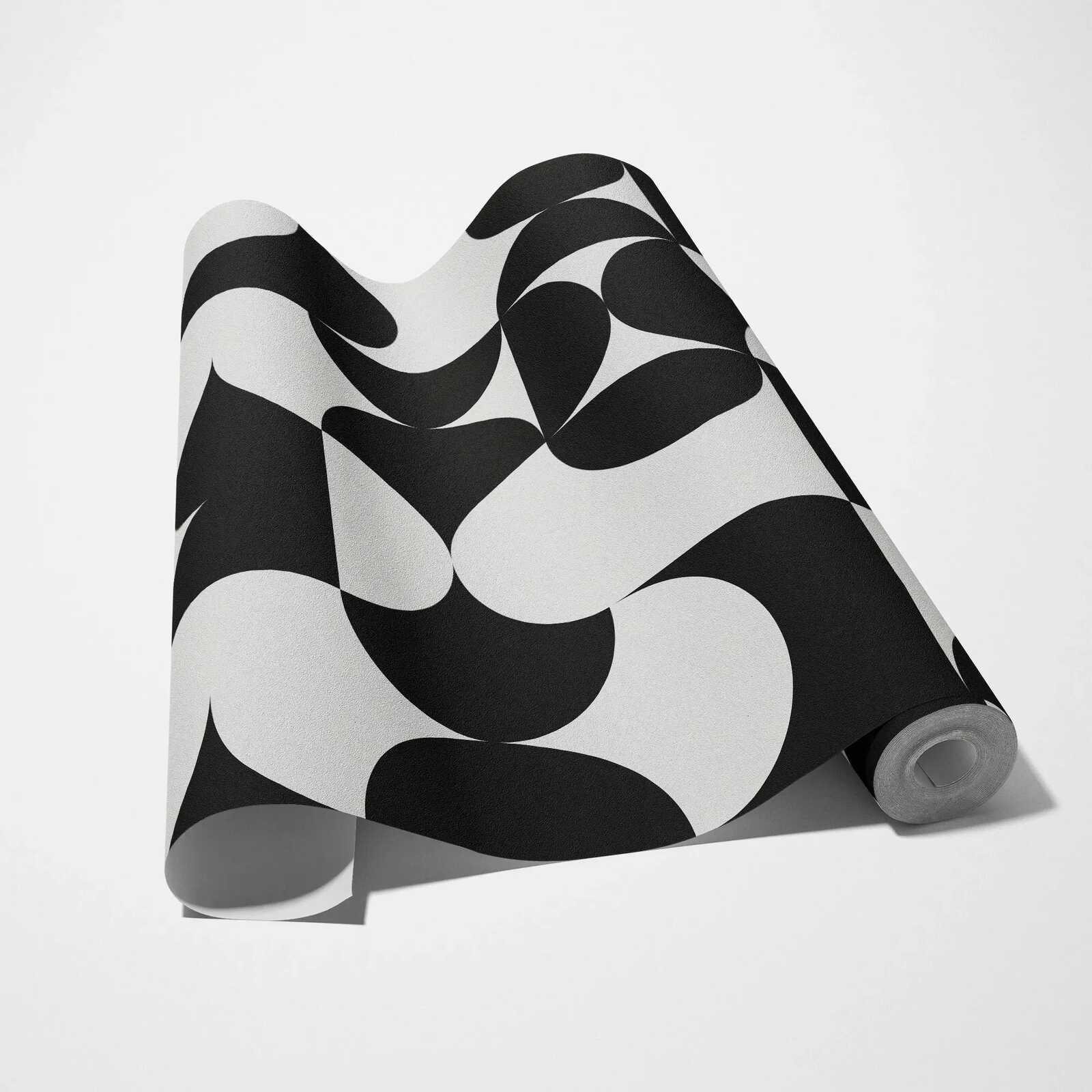             Retrotapete im 70er-Jahre Stil mit Grafikmuster – Schwarz-Weiß
        