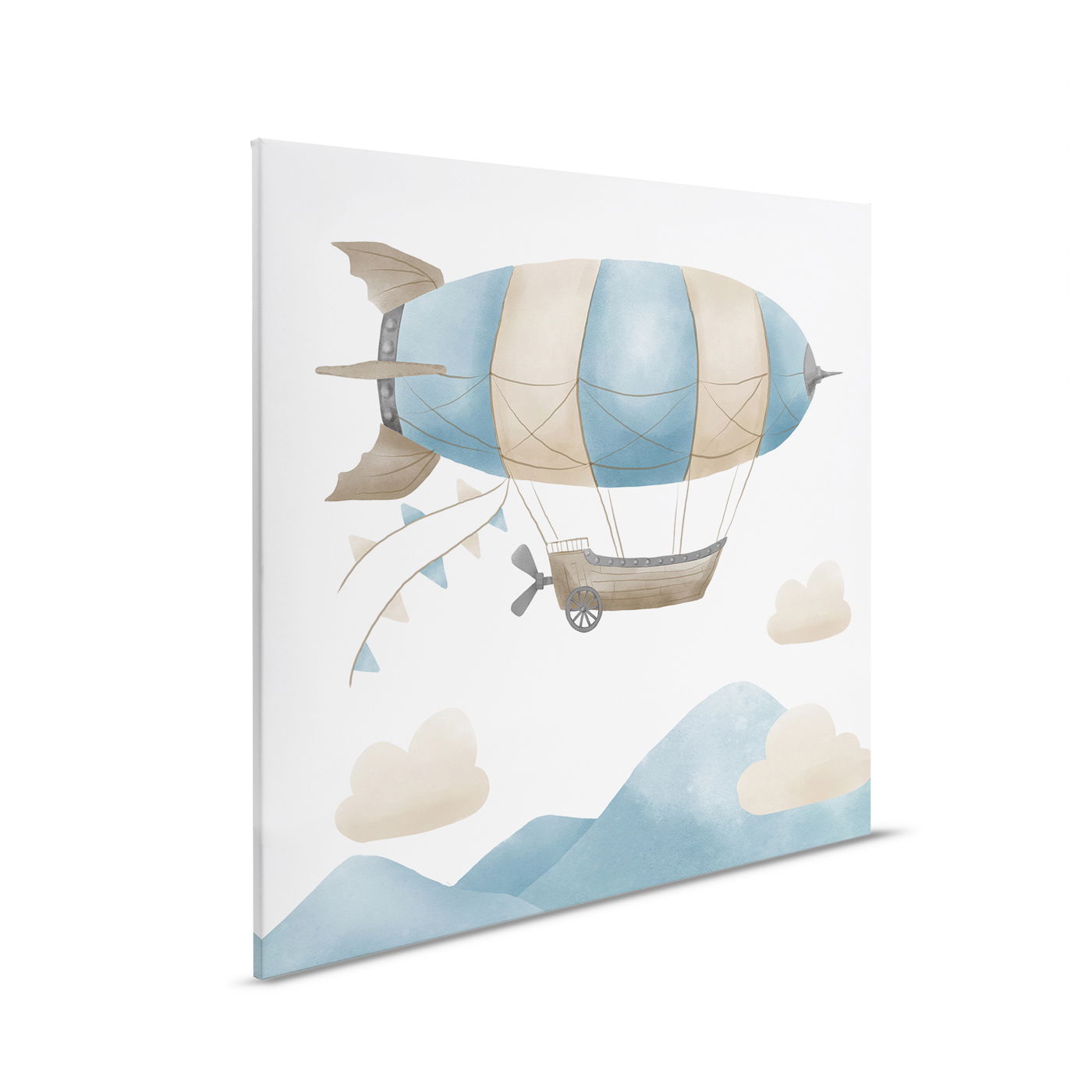         Leinwandbild Luftschiff über den Bergen - Sanfte Himmelslandschaft für stilvolle Wanddekorationen im Kinderzimmer – 30 x 30 cm - Beige, Blau
    