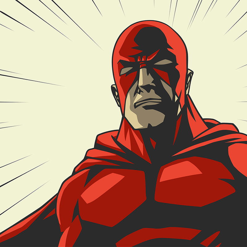         Jeugdbehang Superheld met Action Stripes op Premium Smooth Fleece
    