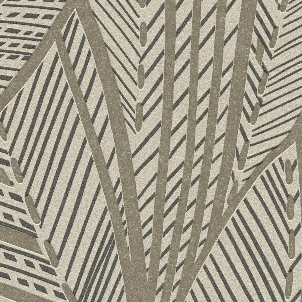             Dschungel Vliestapete mit Palmenblättern und leichten Glanzeffekten – Metallic, Schwarz
        