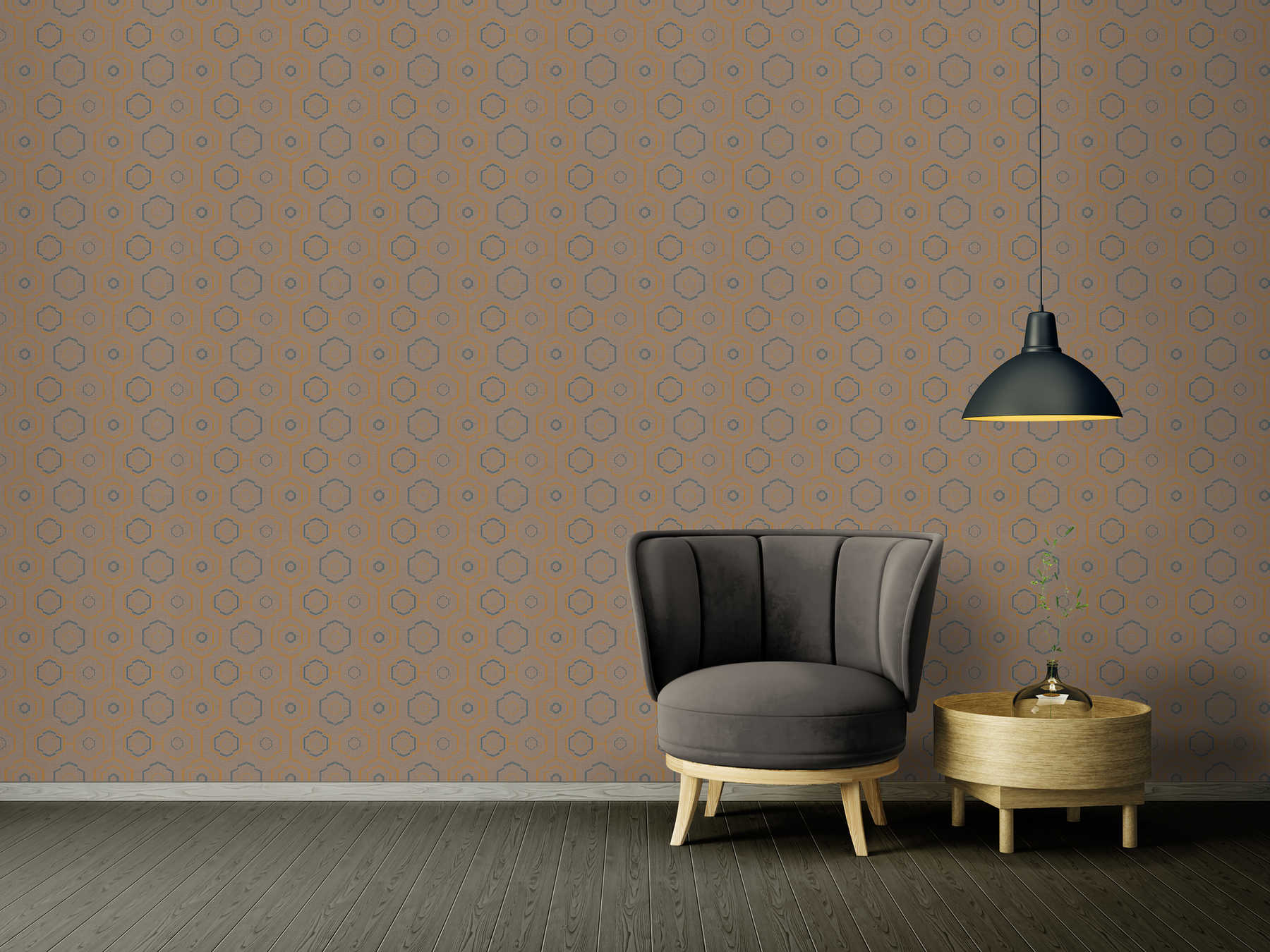Tapete indigenes Textilmuster mit geometrischem Design – Braun, Blau, Orange