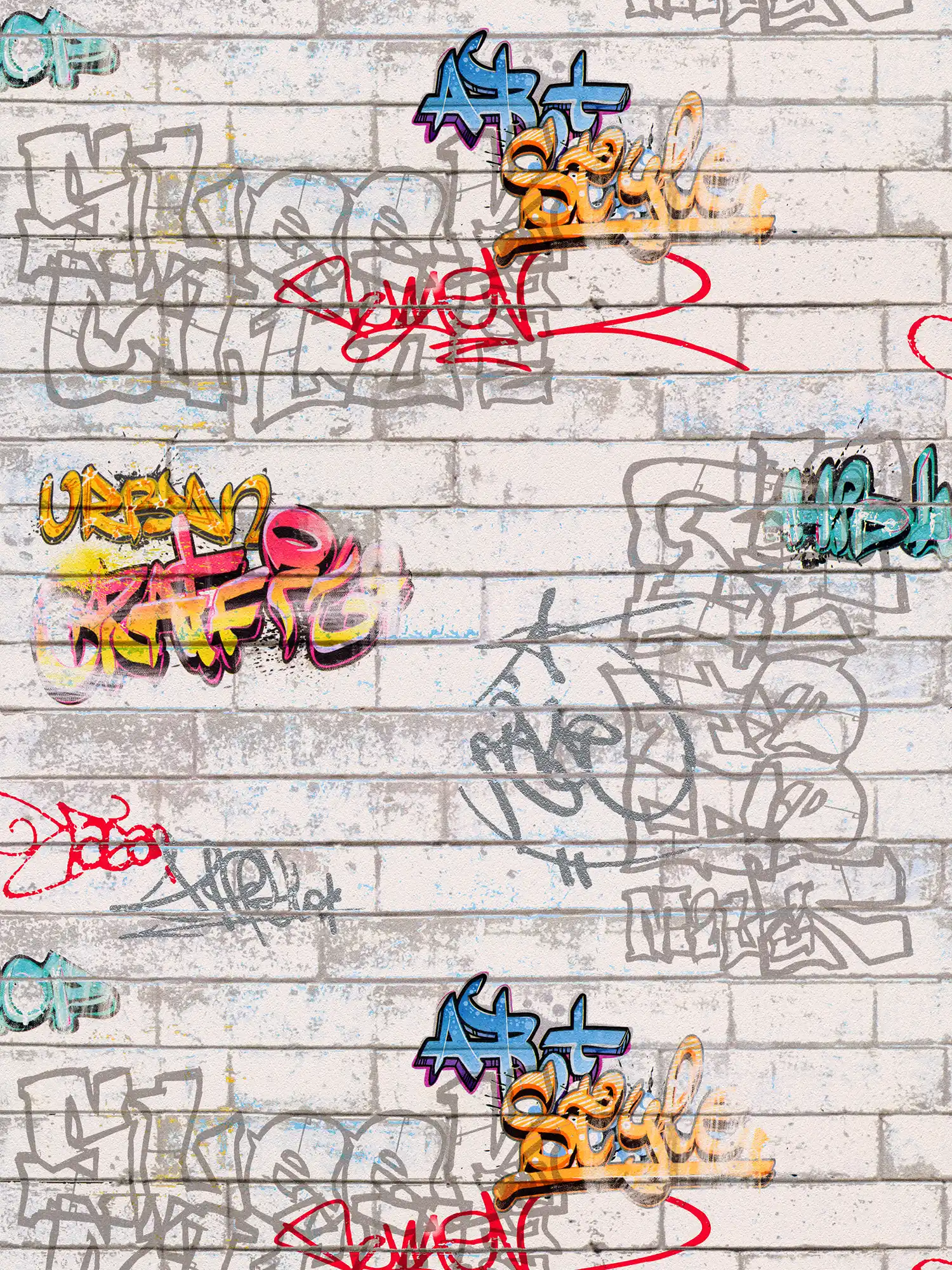         Graffiti wallpaper with wall optics for youth room - Colorful, White
    